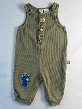 VTG Sesame Street Safari Overalls 6-9 Months Green Embroidered Cookie Monster